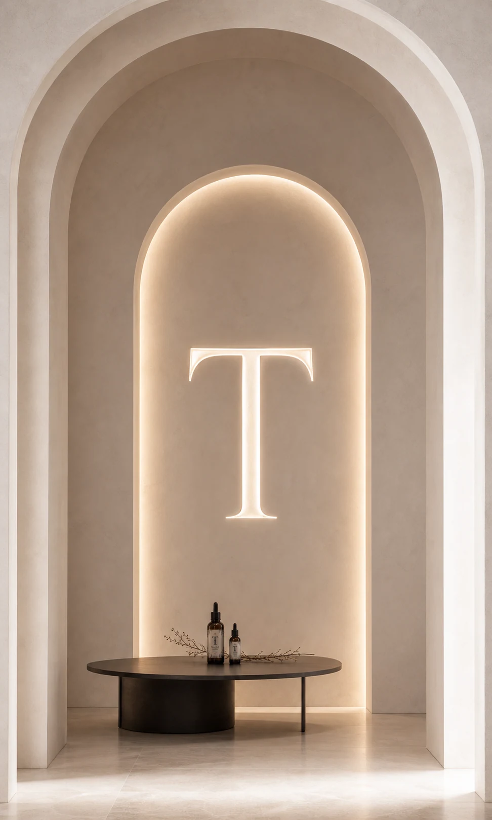 TILSMI ritual sanctuary with illuminated T monogram